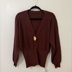 Commense Deep Brown Cardigan with Gold Accent